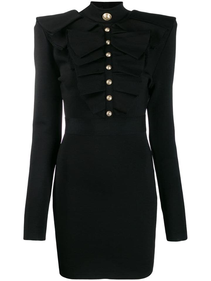 Balmain Ruffled Chest Mini Dress - Black