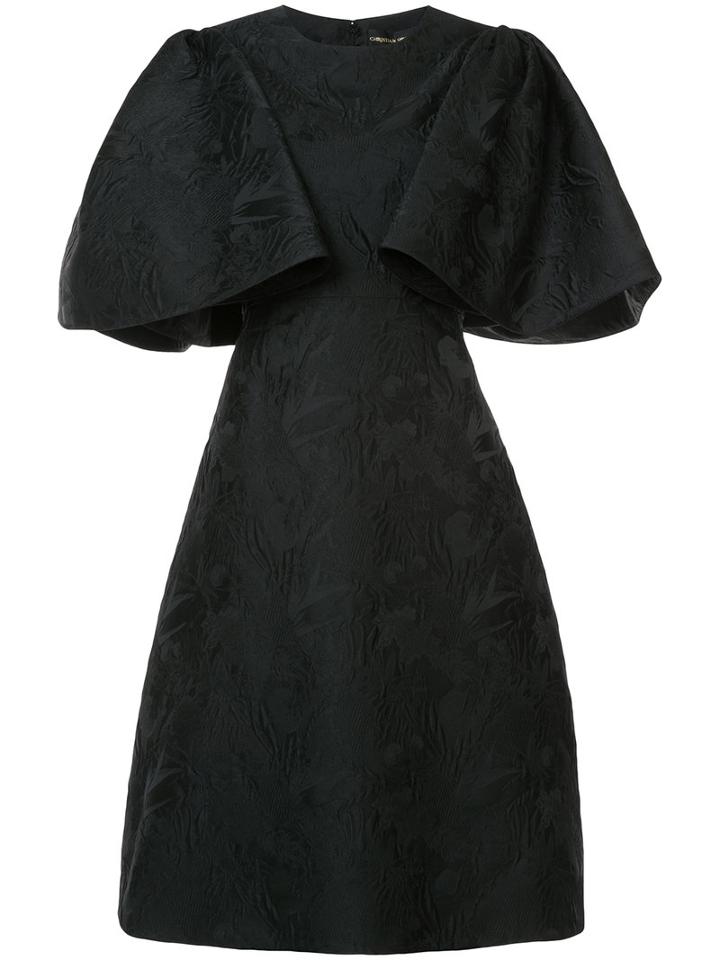 Flared Sleeve Jacquard Dress - Women - Polyester - 10, Black, Polyester, Christian Siriano