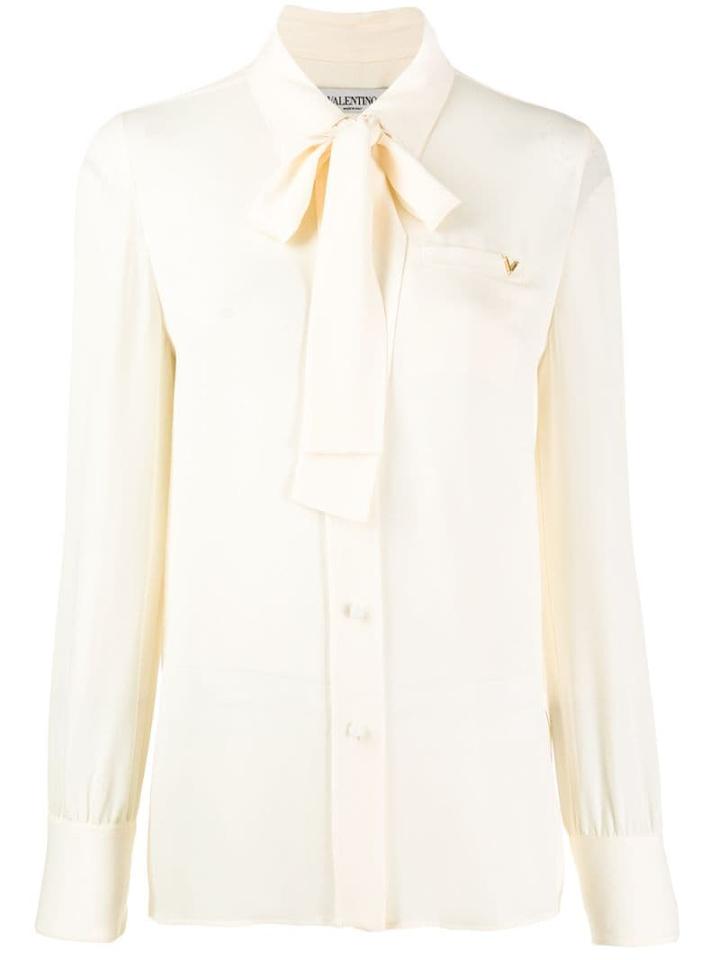 Valentino V Hardware Pussy Bow Blouse - Neutrals