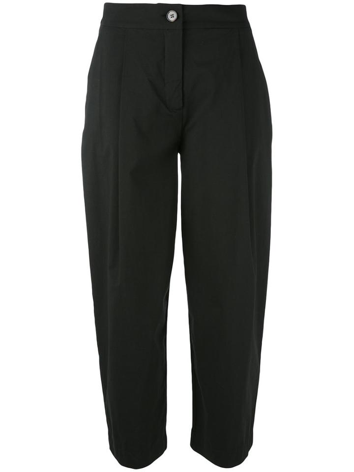 Wide Leg Cropped Trousers - Women - Cotton/spandex/elastane - 44, Black, Cotton/spandex/elastane, Erika Cavallini