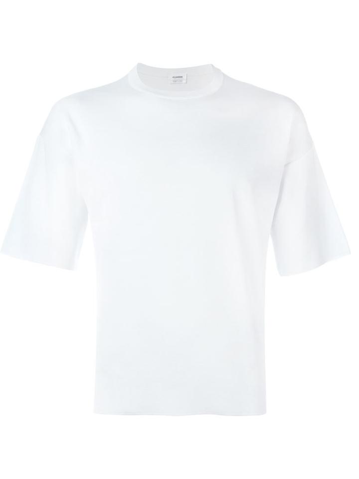 Jil Sander Short Sleeve Sweater, Men's, Size: 50, White, Cotton