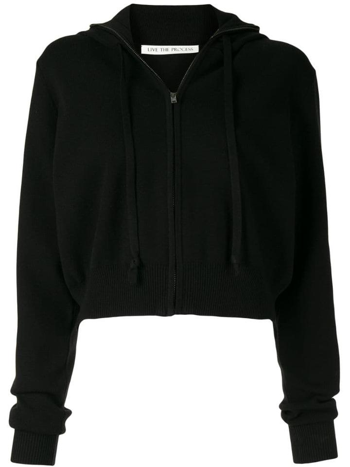 Live The Process Cropped Zipped Hoodie - Black
