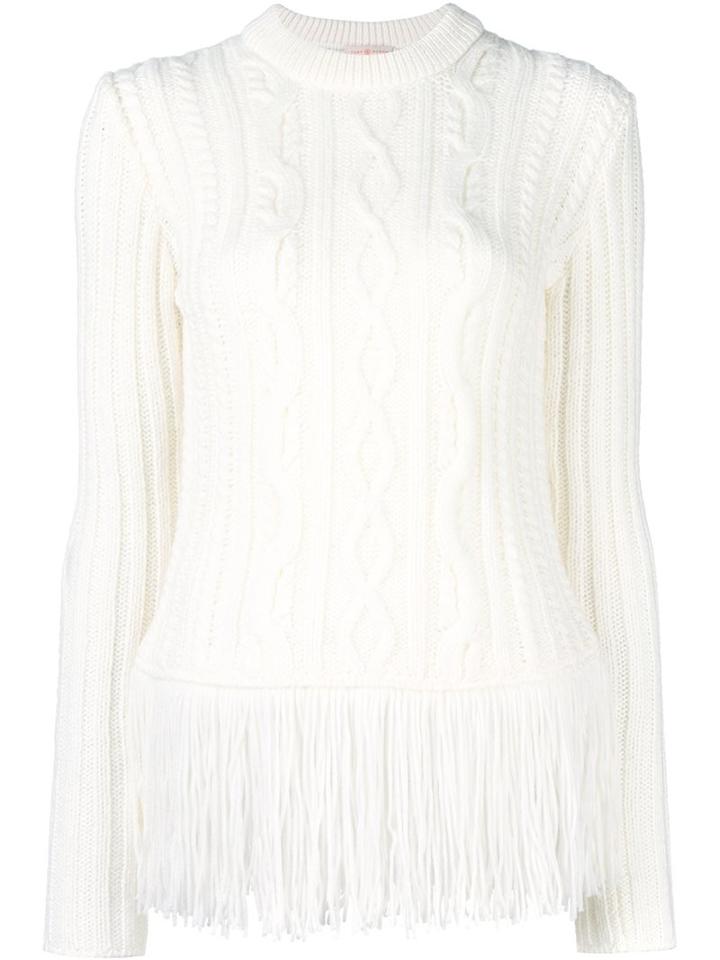 Tory Burch Cable Knit Jumper, Women's, Size: Small, White, Acrylic/polyamide/wool