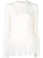 Tory Burch Cable Knit Jumper, Women's, Size: Small, White, Acrylic/polyamide/wool