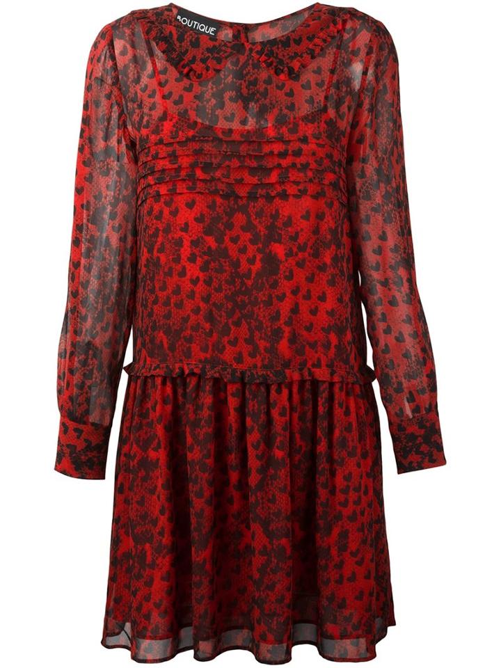 Boutique Moschino Heart Print Dress, Women's, Size: 40, Red, Silk/polyester