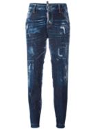 Dsquared2 - Cool Girl Bleached Effect Jeans - Women - Cotton/spandex/elastane/polyester/leather - 40, Blue, Cotton/spandex/elastane/polyester/leather