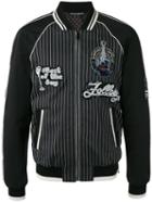 Dolce & Gabbana Musical Patch Striped Bomber, Men's, Size: 50, Black, Cotton/silk/spandex/elastane/polyester