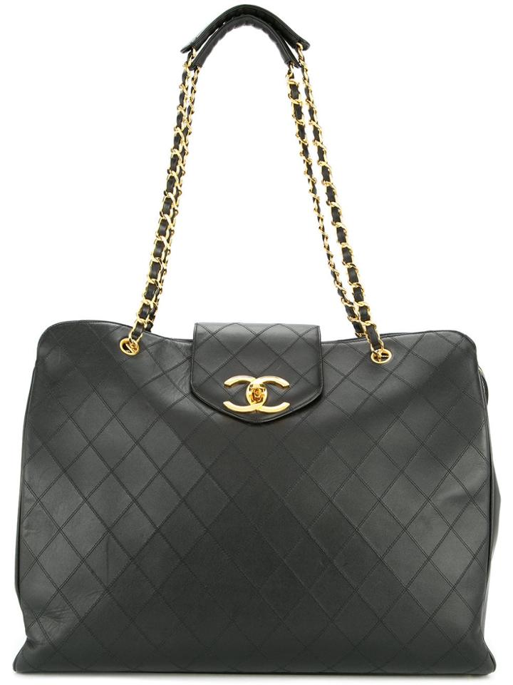 Chanel Vintage Super Model Jumbo Quilted Cc Chain Shoulder Bag - Black