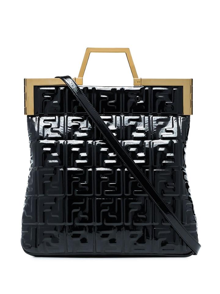 Fendi Logo Patent-leather Tote Bag - Black
