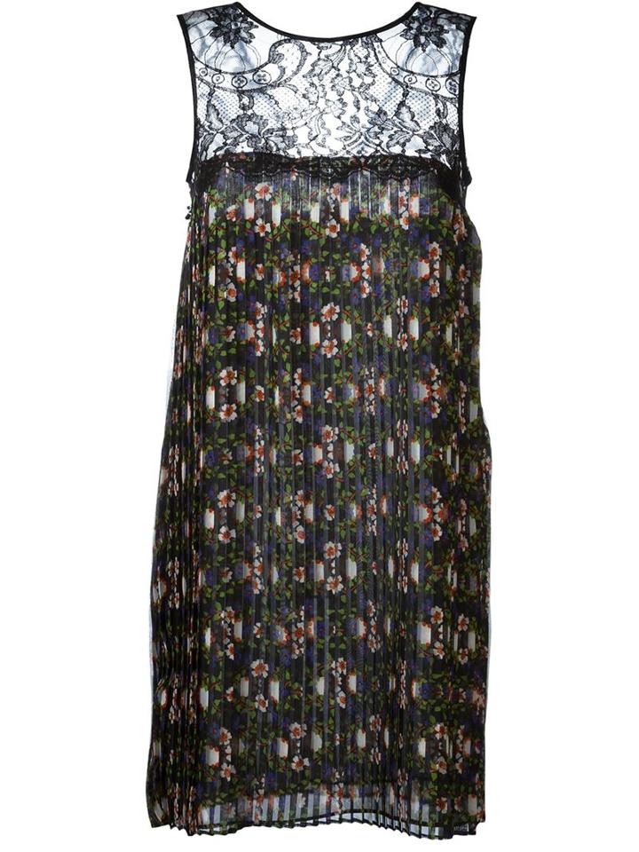 P.a.r.o.s.h. Floral Print Pleated Dress, Women's, Size: Small, Black, Polyester/cotton/polyamide