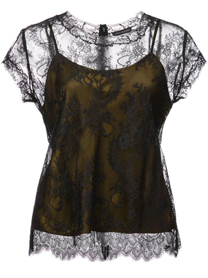 Josie Natori Layered Cami Lace Top - Black