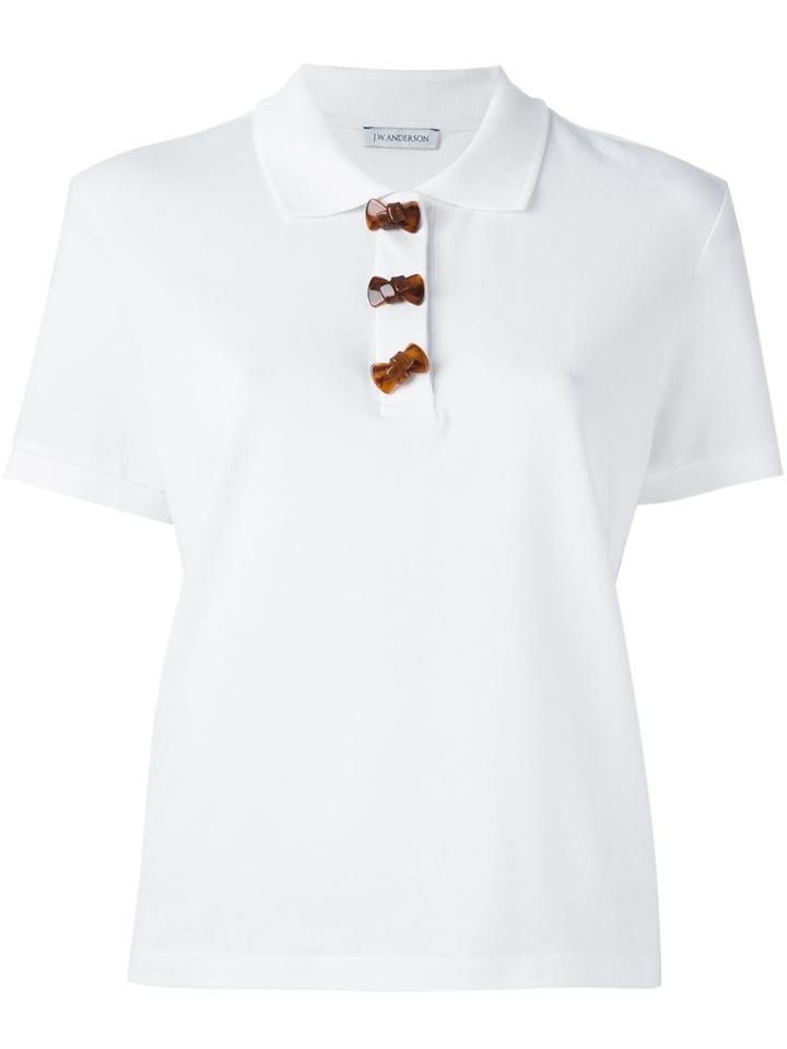 J.w.anderson Ribbon-shaped Button Polo Shirt, Women's, Size: Medium, White, Cotton