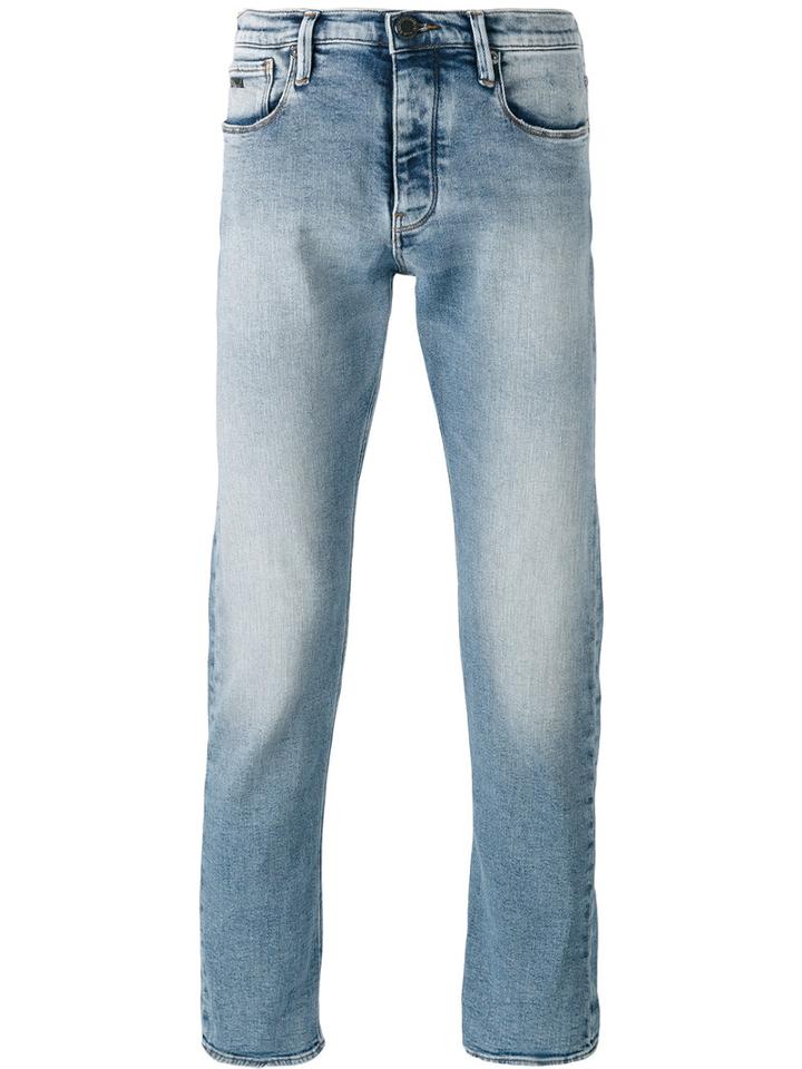 Straight Leg Faded Jeans - Men - Cotton/spandex/elastane - 32, Blue, Cotton/spandex/elastane, Emporio Armani