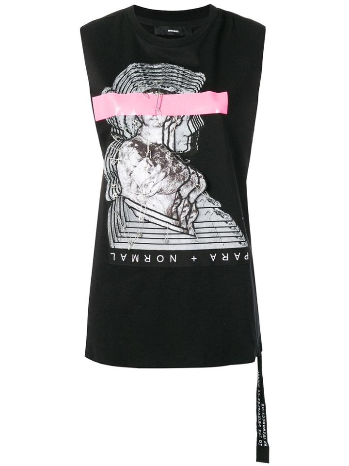 Diesel Sleeveless Embroidered T-shirt - Black