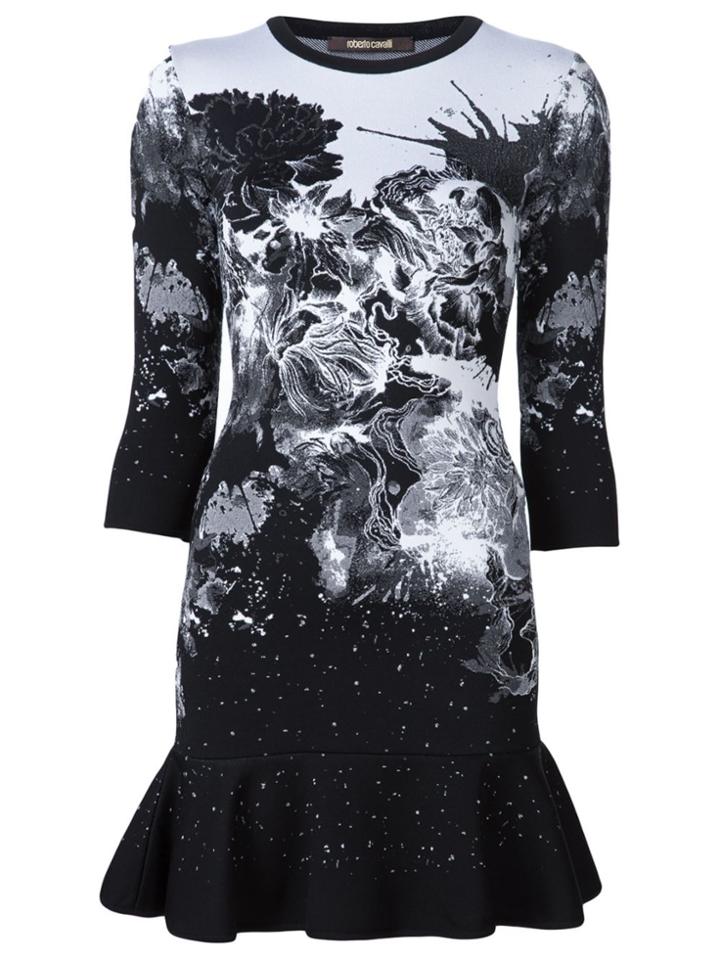 Roberto Cavalli Knitted Printed Mini Dress - Black