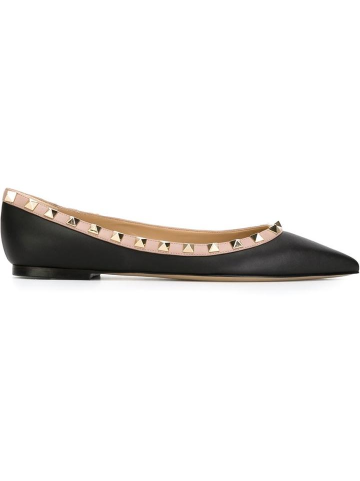 Valentino Rockstud Ballerinas, Women's, Size: 36.5, Black, Leather/metal Other