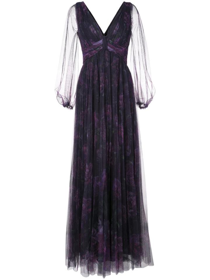 Marchesa Notte Floral Evening Dress - Purple