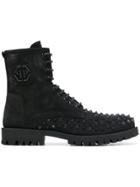 Philipp Plein Studded Lace-up Ankle Boots - Black
