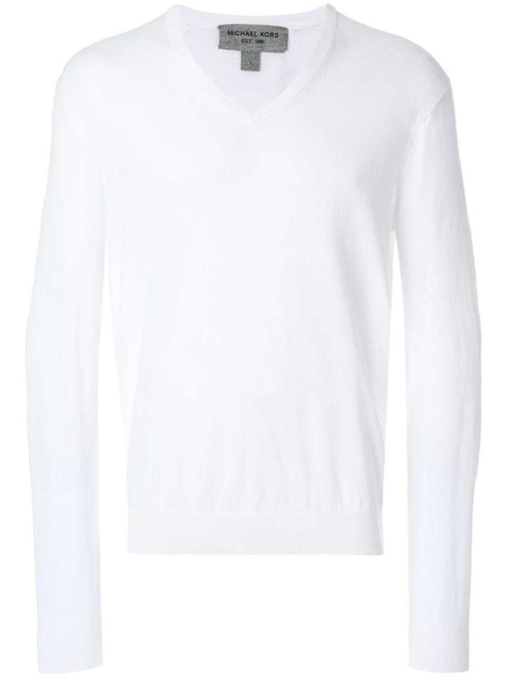 Michael Kors Fine Knit V-neck Sweater - White