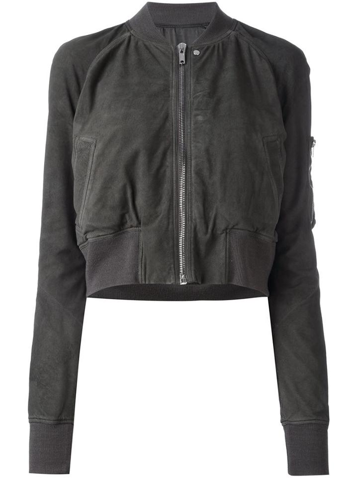 Rick Owens Cropped Bomber Jacket, Women's, Size: 42, Grey, Cotton/lamb Skin/cupro/virgin Wool