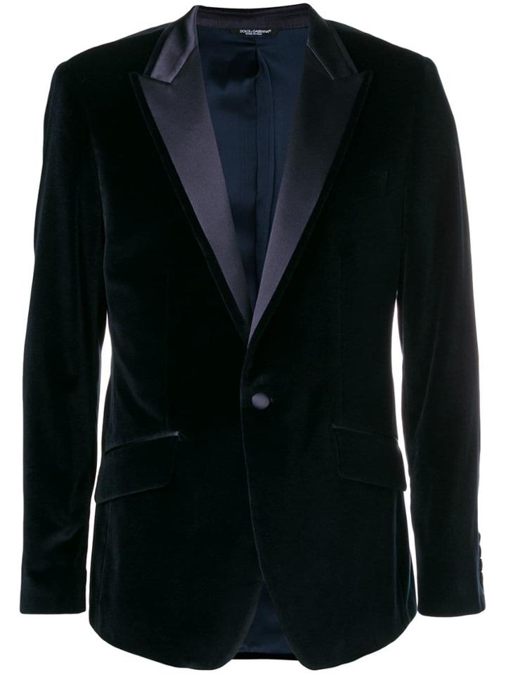 Dolce & Gabbana Peak Lapel Velour Blazer - Blue