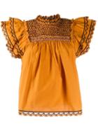 Ulla Johnson Embroidered Ruffle Sleeve Top - Orange
