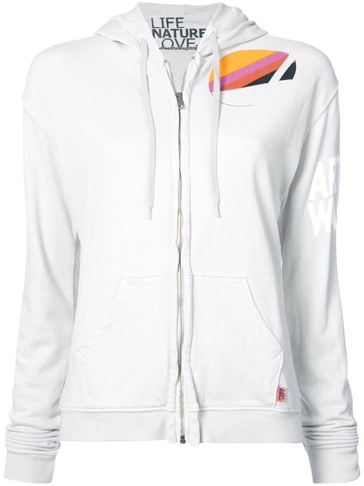 Freecity Print Zipped Hoodie - Grey