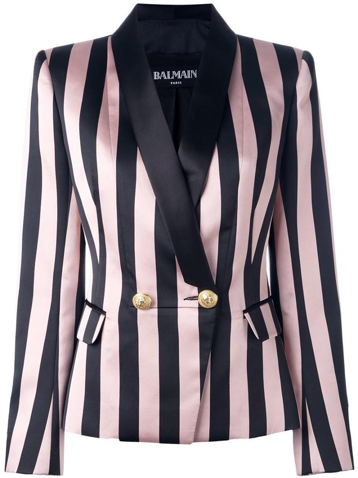 Balmain Striped Single Button Blazer, Women's, Size: 38, Black, Cotton/polyester/viscose