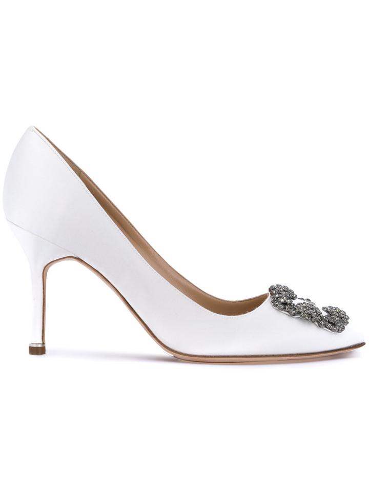 Manolo Blahnik Hangisi Embellished Pumps - White