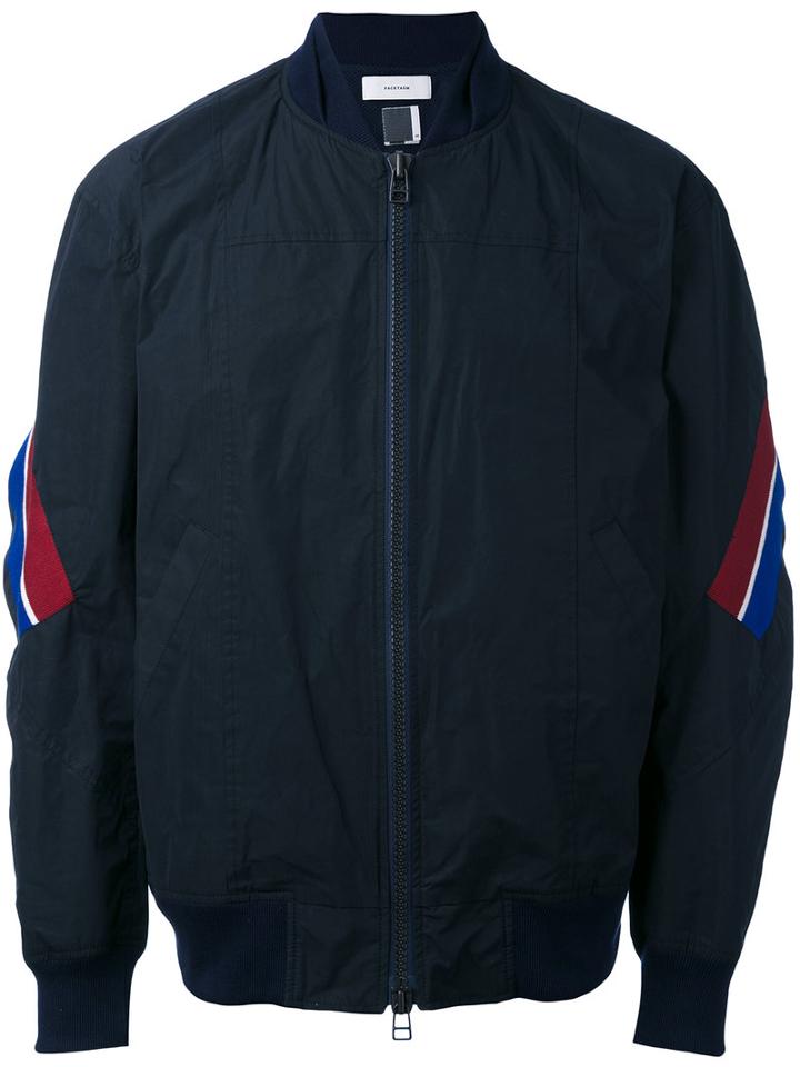 Facetasm - Stripe Detail Bomber - Men - Polyester/cotton - One Size, Blue, Polyester/cotton