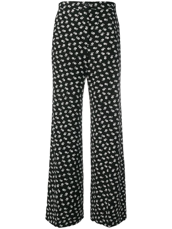 Alexa Chung Floral Wide-leg Trousers - Black