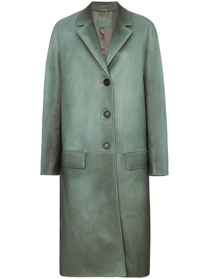 Prada Napa Leather Coat With Rear Belt - Green