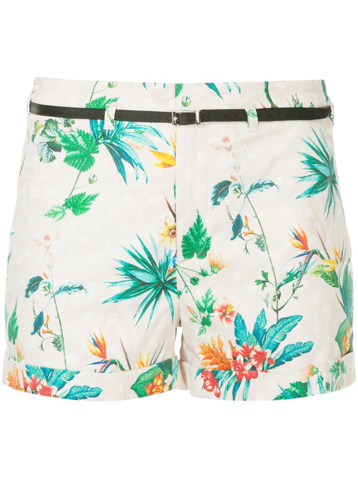 Loveless Tropical-print Belted Shorts - Pink & Purple