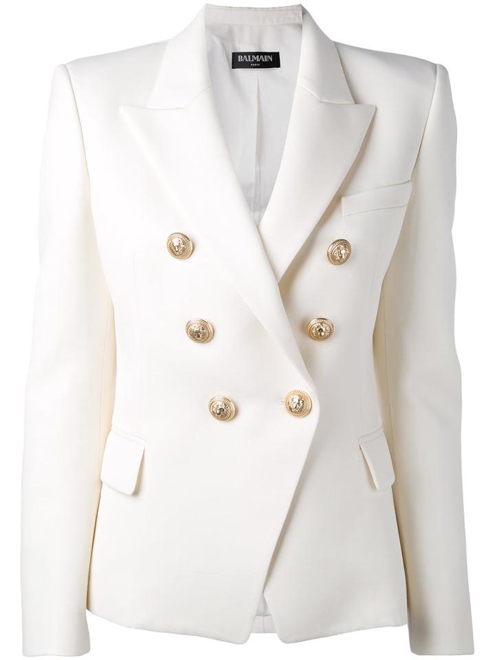 Balmain - Double-breasted Blazer - Women - Cotton/viscose/wool - 44, White, Cotton/viscose/wool