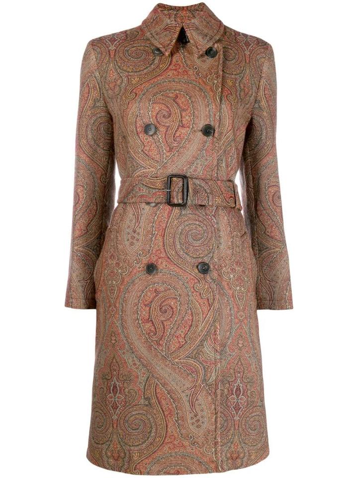 Etro Paisley Print Midi Coat - Brown