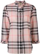 Burberry - Ruffled Detail Checked Shirt - Women - Cotton - 10, Pink/purple, Cotton