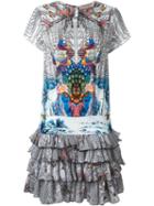 Piccione. Piccione Peacock Print Ruffle Dress