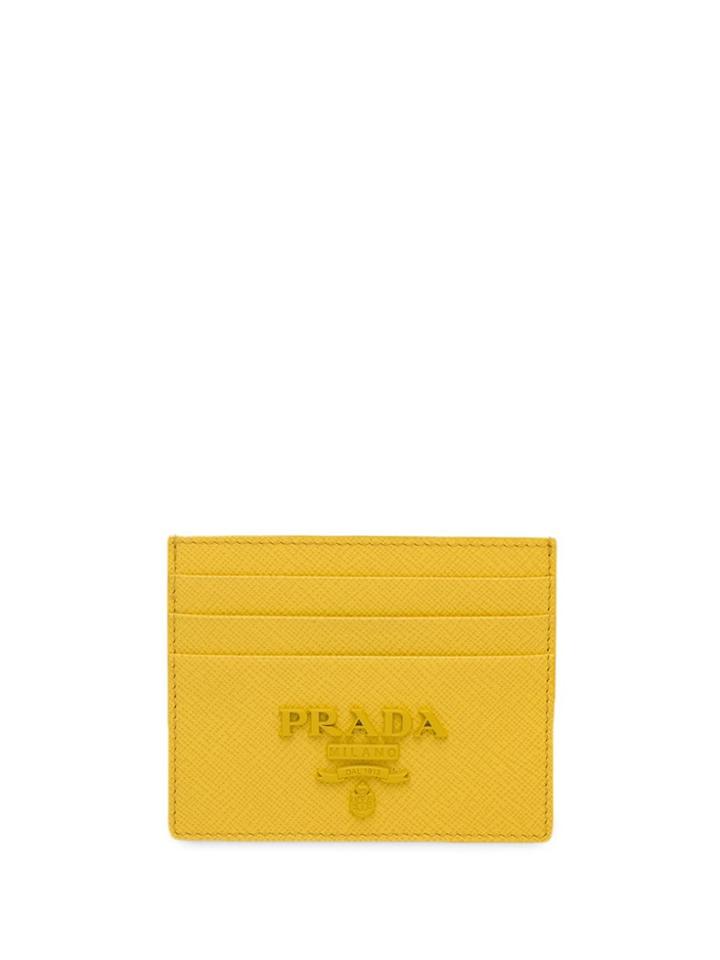Prada Saffiano Logo Card Holder - Yellow