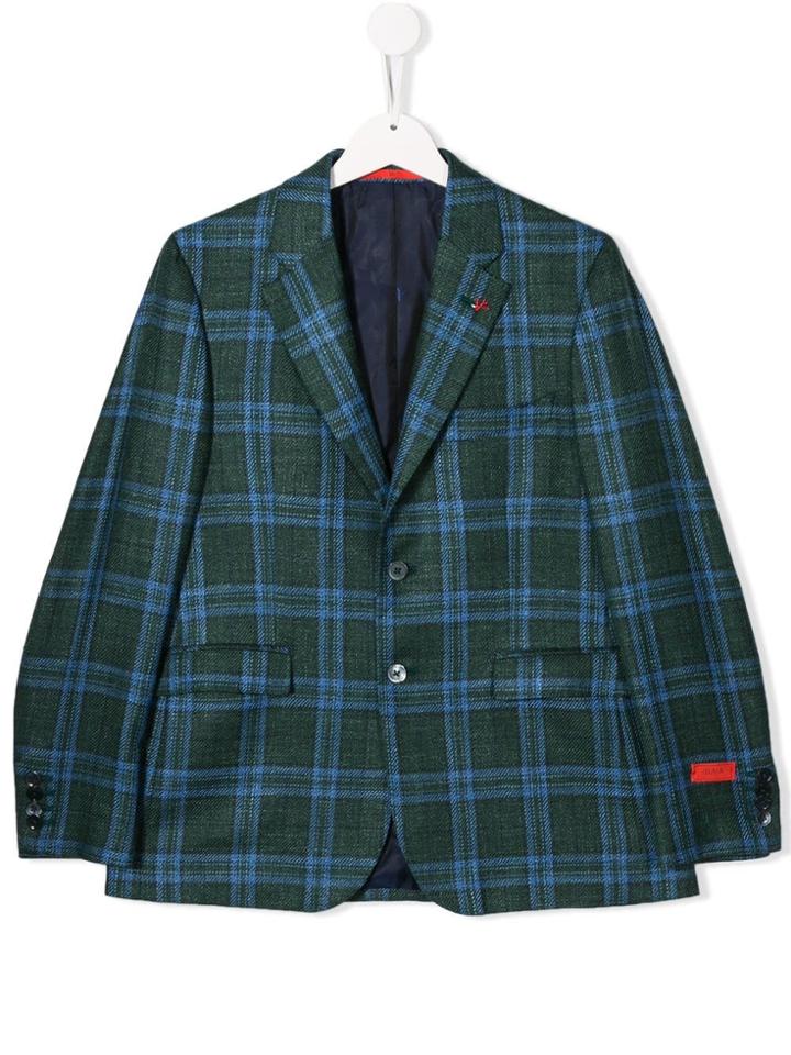 Isaia Kids Plaid Twill Blazer - Green