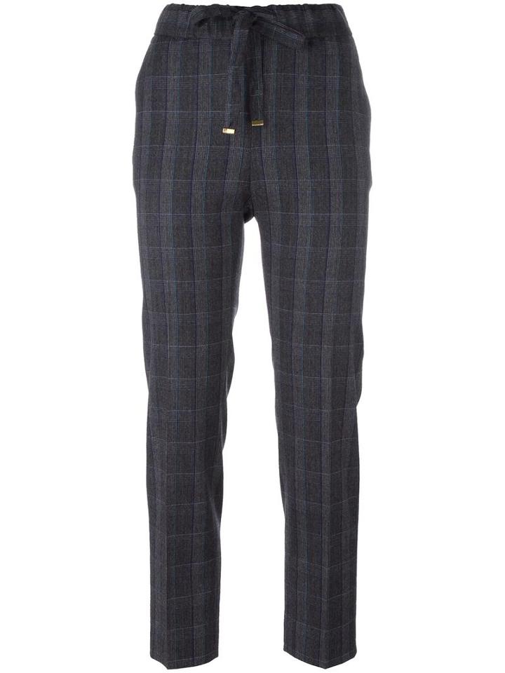 Pt01 Drawstring Waistband Plaid Trousers, Women's, Size: 40, Grey, Polyester/spandex/elastane/viscose/virgin Wool