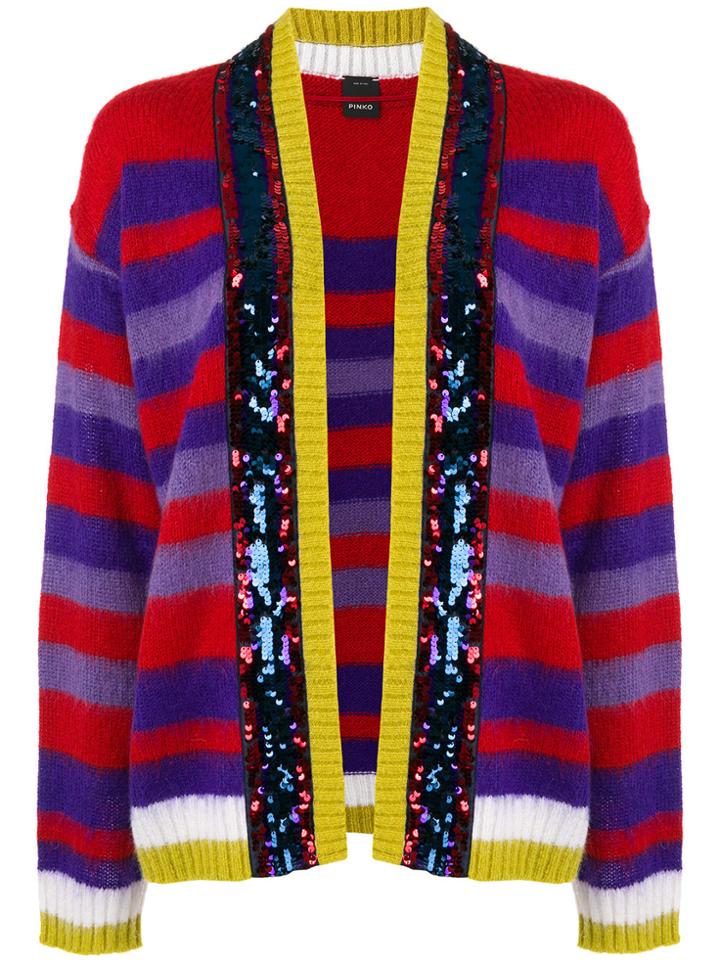 Pinko Sequinned Striped Cardigan - Red
