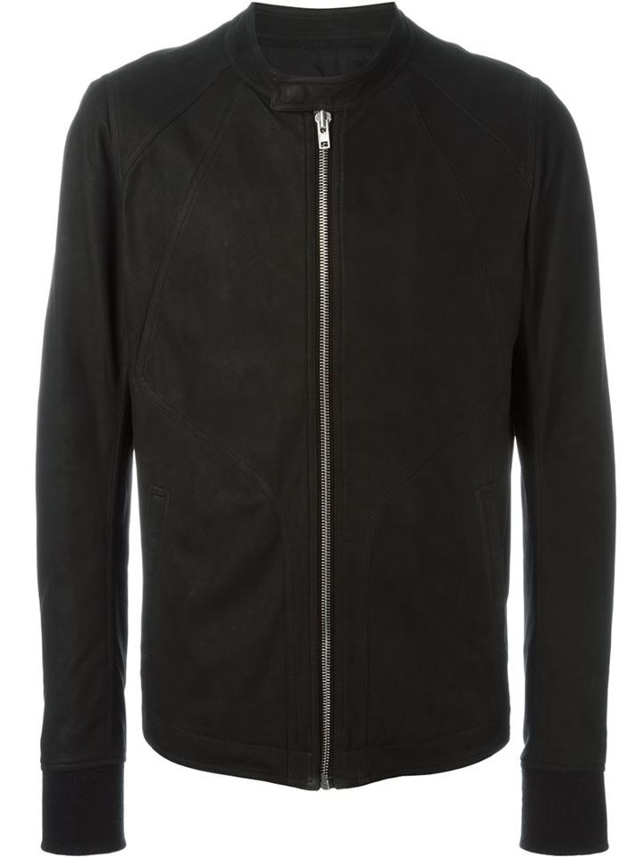 Rick Owens Band Collar Jacket, Men's, Size: 50, Black, Lamb Skin/cotton/cupro