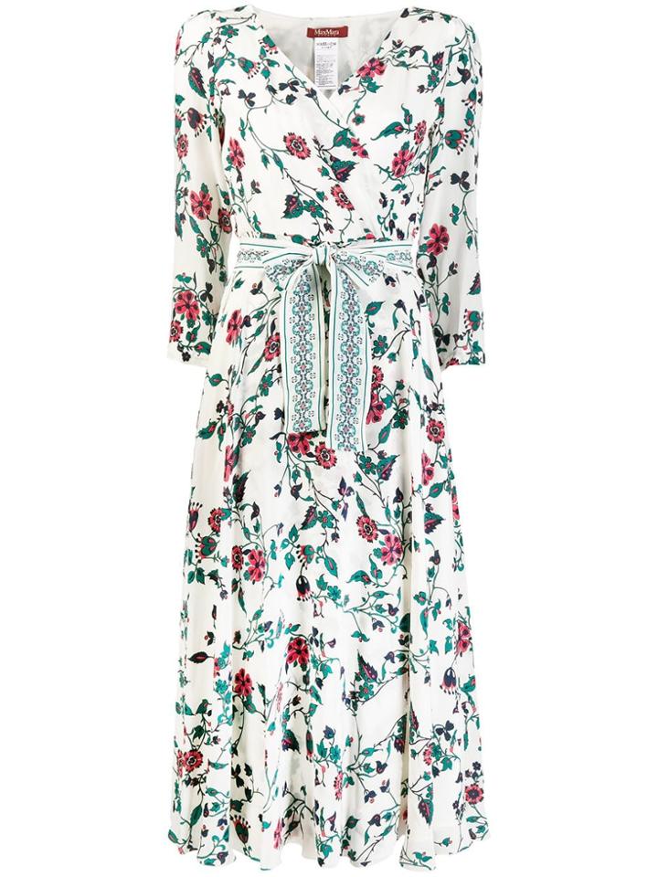 Max Mara Studio Floral Print Wrap-around Dress - White