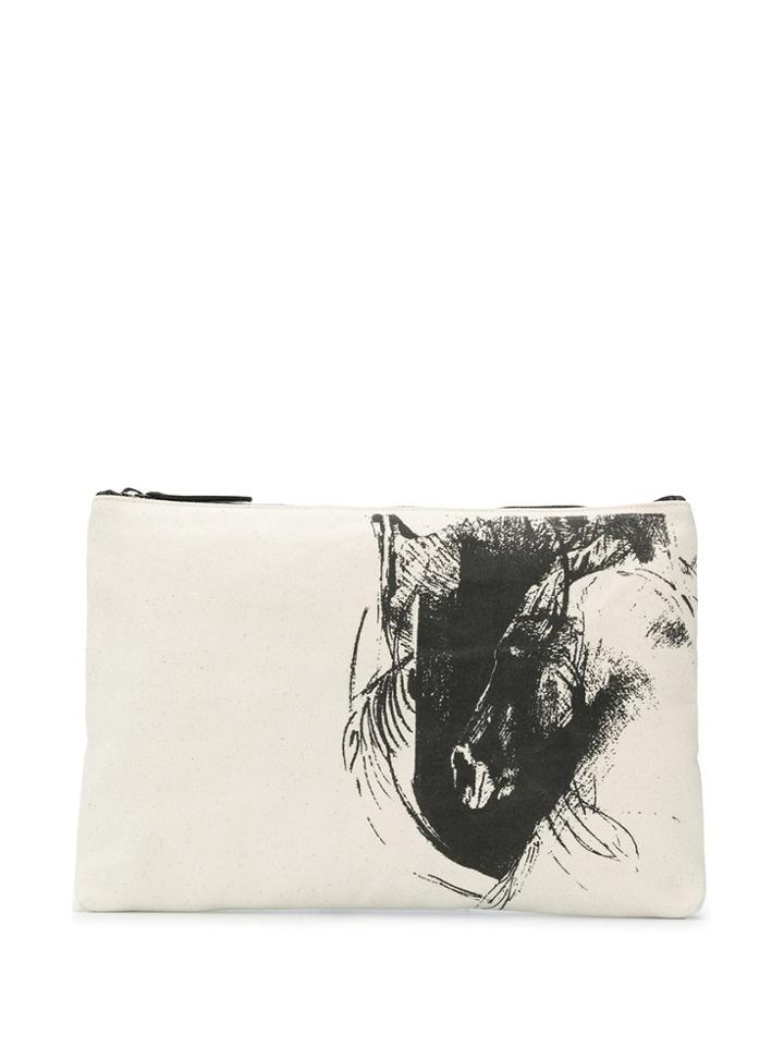 Ann Demeulemeester Horse Sketch Print Clutch - Black