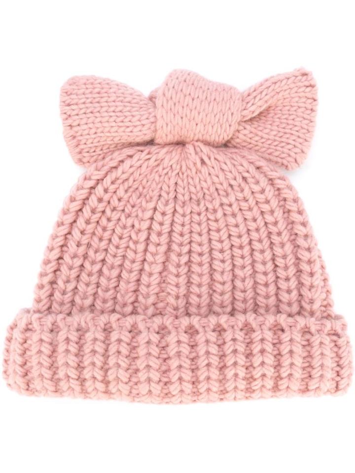 Federica Moretti 'knitted Bow' Beanie, Women's, Pink/purple, Acrylic/virgin Wool