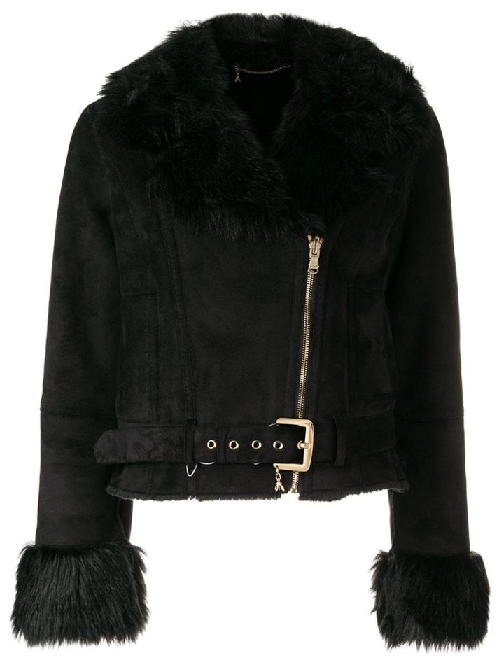 Patrizia Pepe Faux Fur Trim Biker Jacket - Black