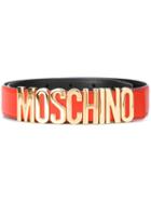 Moschino Logo Plaque Belt, Women's, Size: 95, Red, Leather/metal (other)