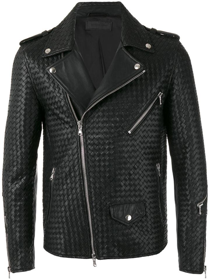 Route Des Garden Woven Biker Jacket, Men's, Size: 52, Black, Leather/viscose
