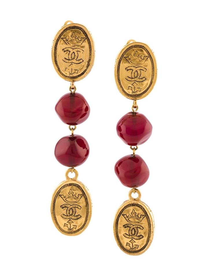 Chanel Vintage Cc Logo Crown 'gripoix' Clip-on Earrings