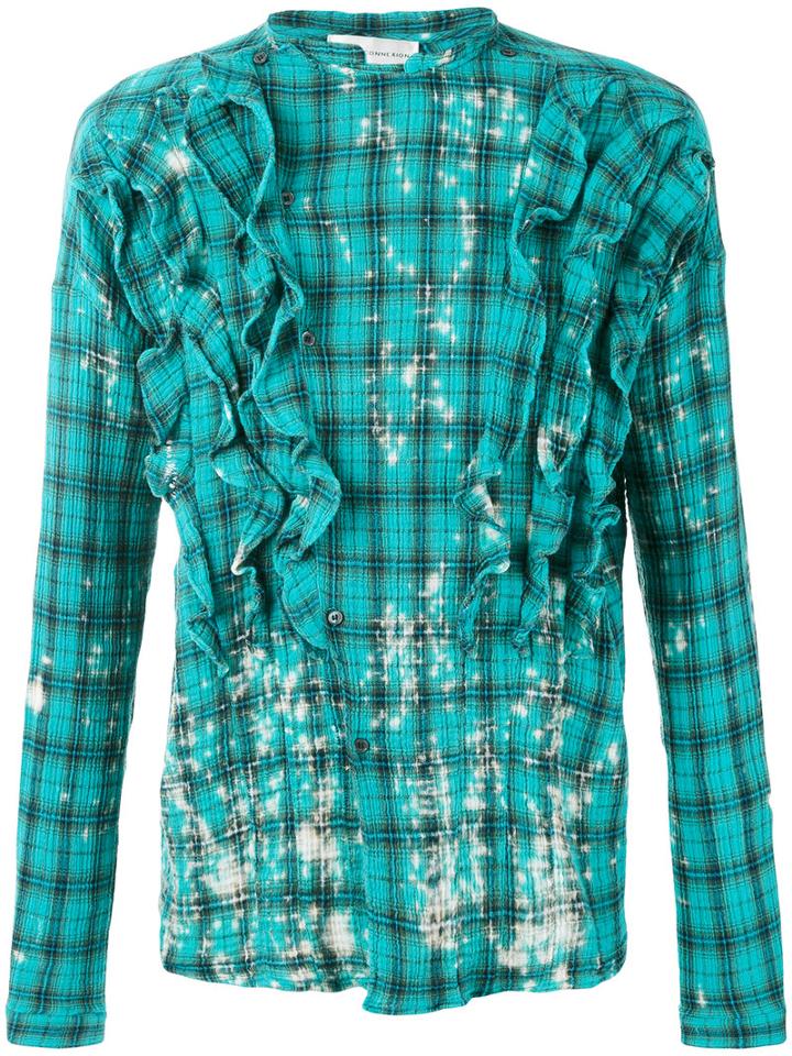 Faith Connexion - Distressed Ruffled Shirt - Men - Cotton/metallized Polyester - M, Blue, Cotton/metallized Polyester